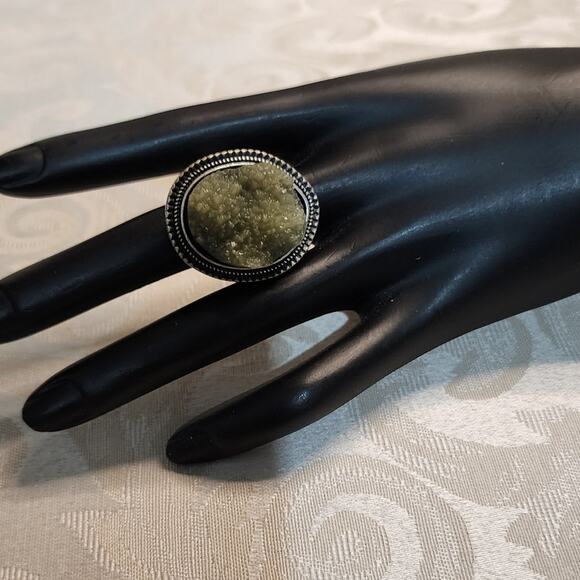 Vintage Raw Morocco Mineral Silver Tone Cocktail Ring Size 5.5 - Picture 7 of 9